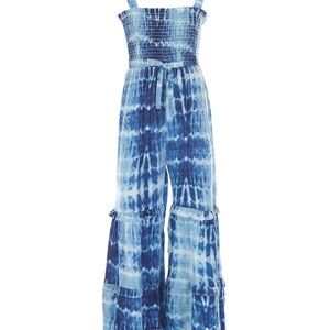 Rare Editions Big Girls 7 Smocked Tie-Dye Wide-Leg Jumpsuit used